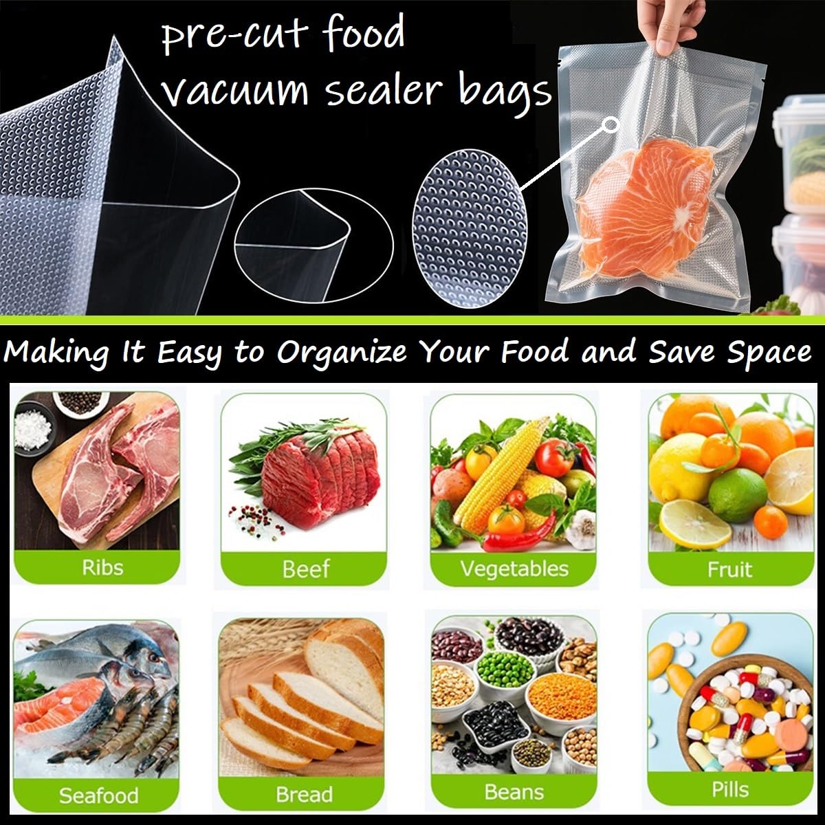 YILUFA1688 Vacuum Sealer Bags 300 Count, Pre-Cut Mixed Sizes (8"x12", 7"x10", 6"x8"), Commercial Grade Heavy Duty BPA-Free Bags, Freezer Safe, Sous Vide & Compatible with All Vacuum Sealers