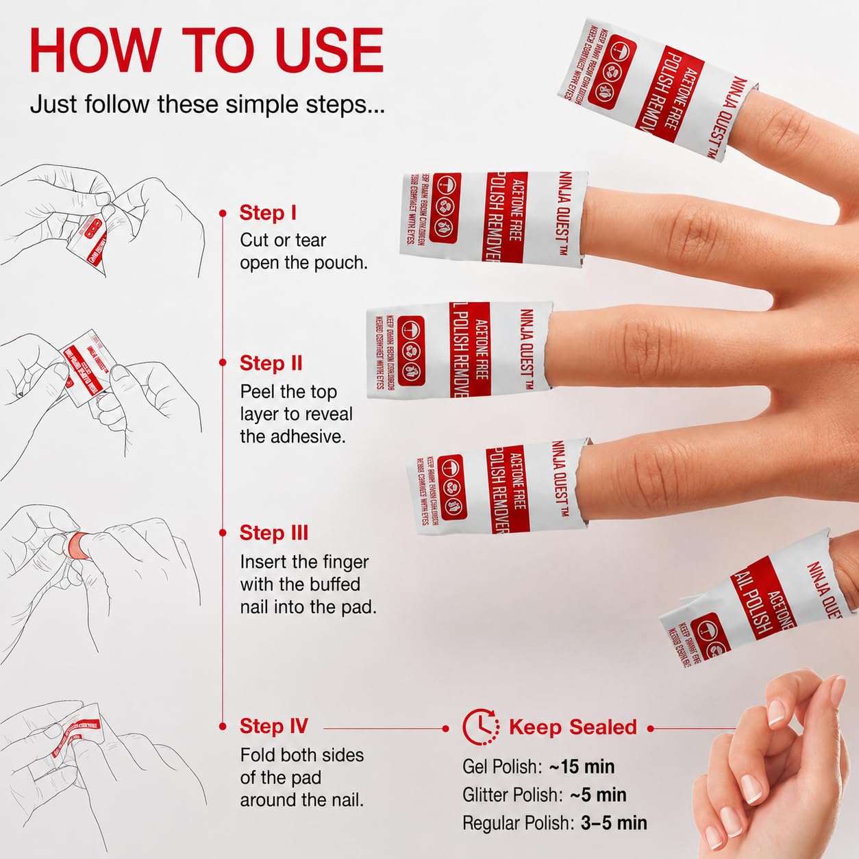 Nail Polish Remover Pads 100% Non Acetone - 200 Pack of Individually Wrapped Bulk Set Gel Nail Polish Remover Wipes - Fingernail Travel Kit to Clear Nail Polish for Home & Professional Removal