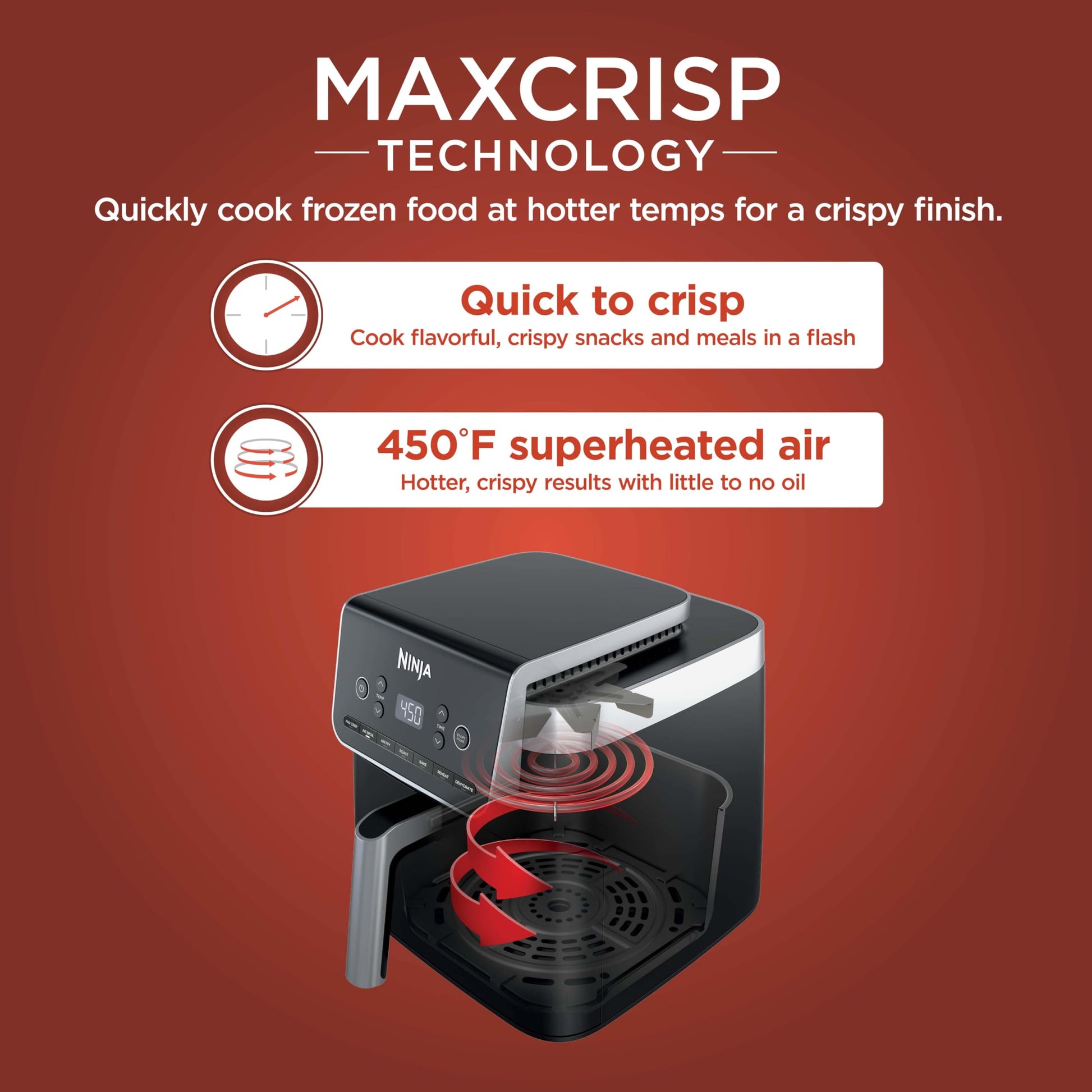 Ninja Air Fryer Pro XL 7-in-1, Max Crisp Tech, 450F for Hotter, Crispy Results, 6.5 QT Capacity, Max Crisp, Broil, Air Fry, Roast, Bake, Reheat, Dehydrate, Space Saving, AF182AMZC (Canadian Version) Ninja