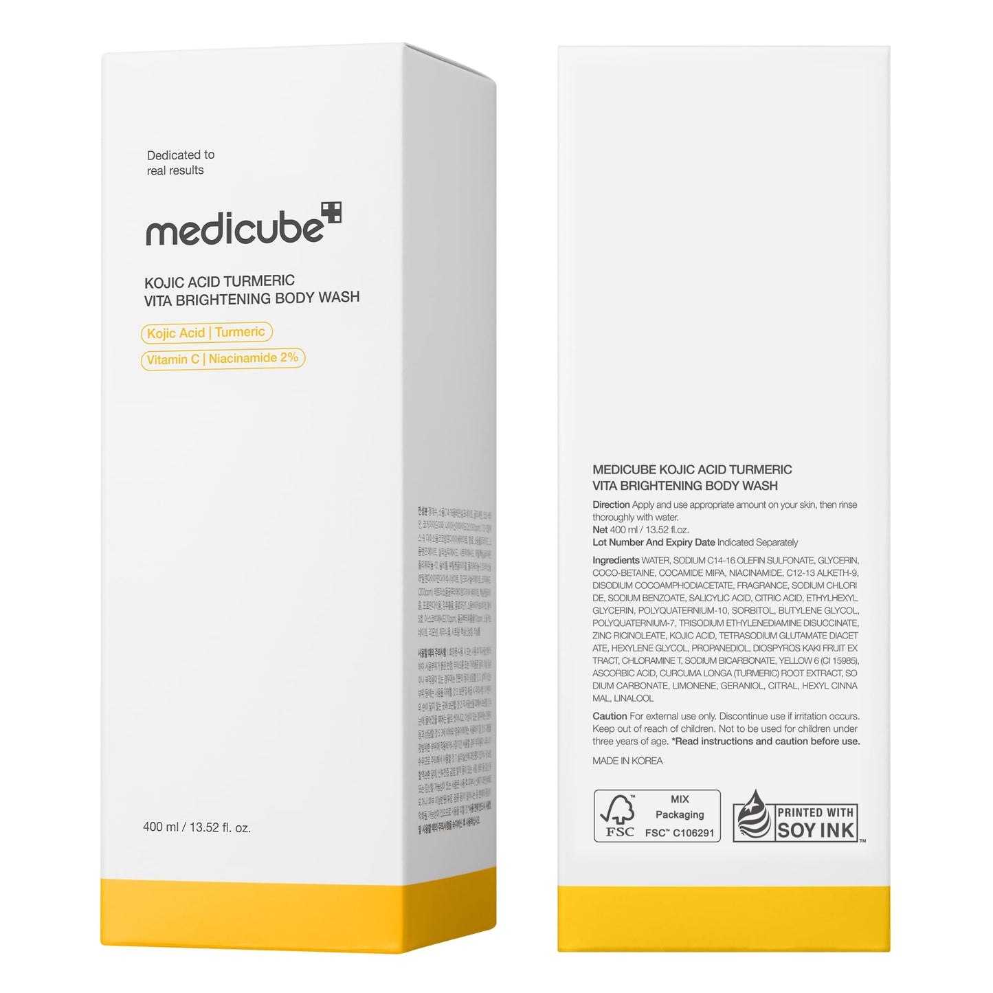 medicube Kojic Acid Turmeric Brightening Body Wash | Gentle Shower Gel for Uneven Skin | Niacinamide, Vitamin C, AHA/BHA | Deep Cleansing, Hydrating Formula | Easy and Effective, 13.52 fl.oz 400ml - Available at All In One Marketplace Canada