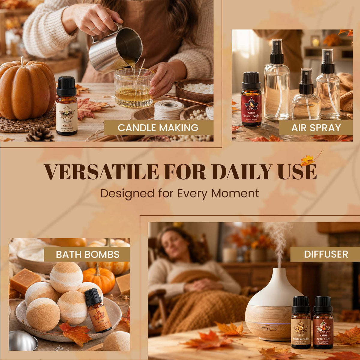 Auelife Fall Essential Oils Set for Diffusers for Home, 6x10ml Fall Scents 🍁 All In One Marketplace Canada