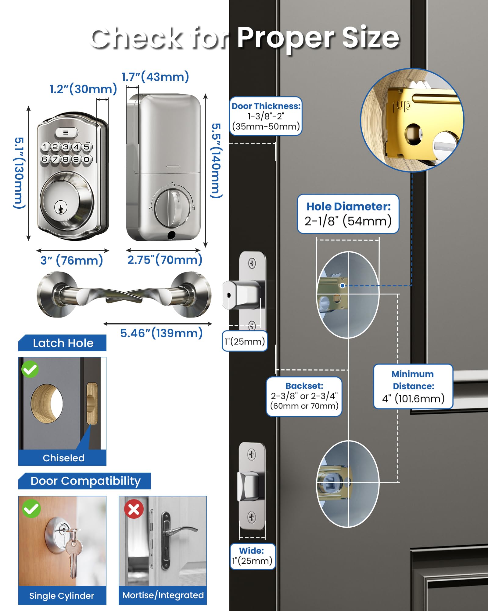 Veise Keyless Entry Door Lock with 2 Lever Handles - Electronic Keypad Deadbolt, Easy Installation Digital Smart Front Door Lock Set, Satin Nickel Veise