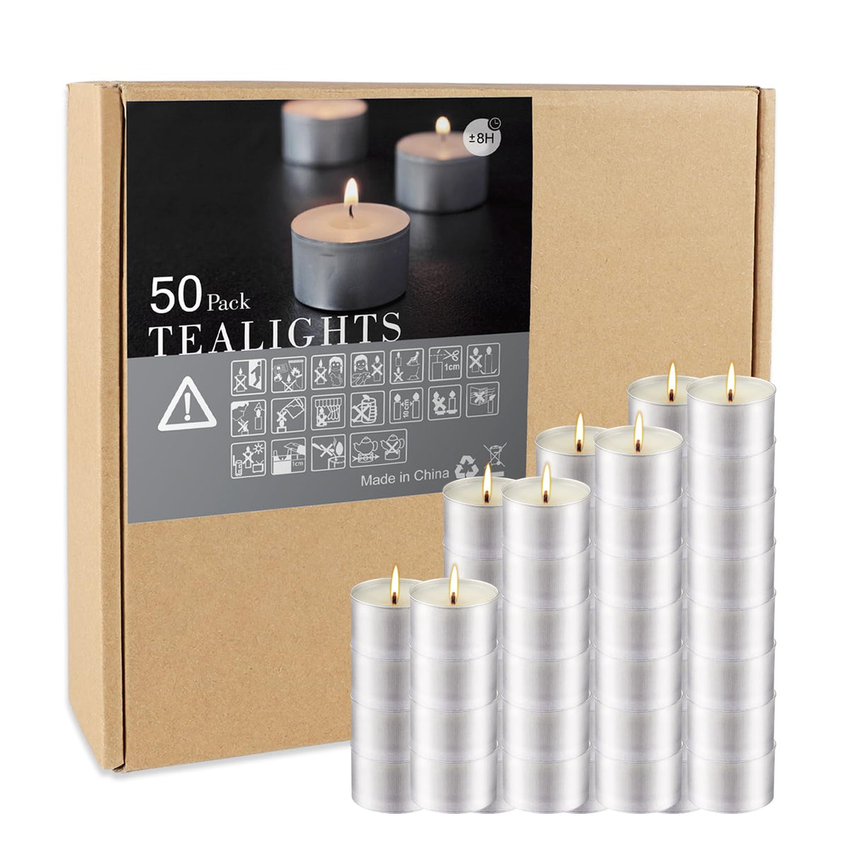50-Pack Long-Lasting Tealight Candles (8 Hours Burn Time) – Unscented, Smokeless, Dripless White Votive Candles for Shabbat, Weddings, Christmas, Home Decor & Religious Ceremonies 🍁 All In One Marketplace Canada