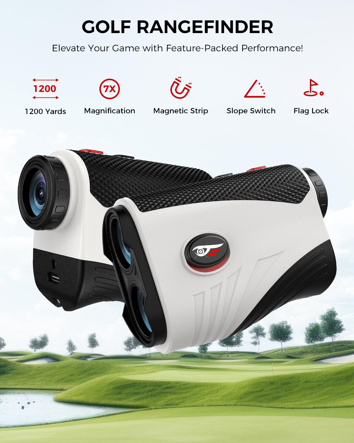 VyKure Golf Rangefinder with Slope - 1200 Yards Laser Range Finder with Flag Pole Locking Vibration, 7X Magnification rangefinder with Magnet Stripe (White) - Available at All In One Marketplace Canada