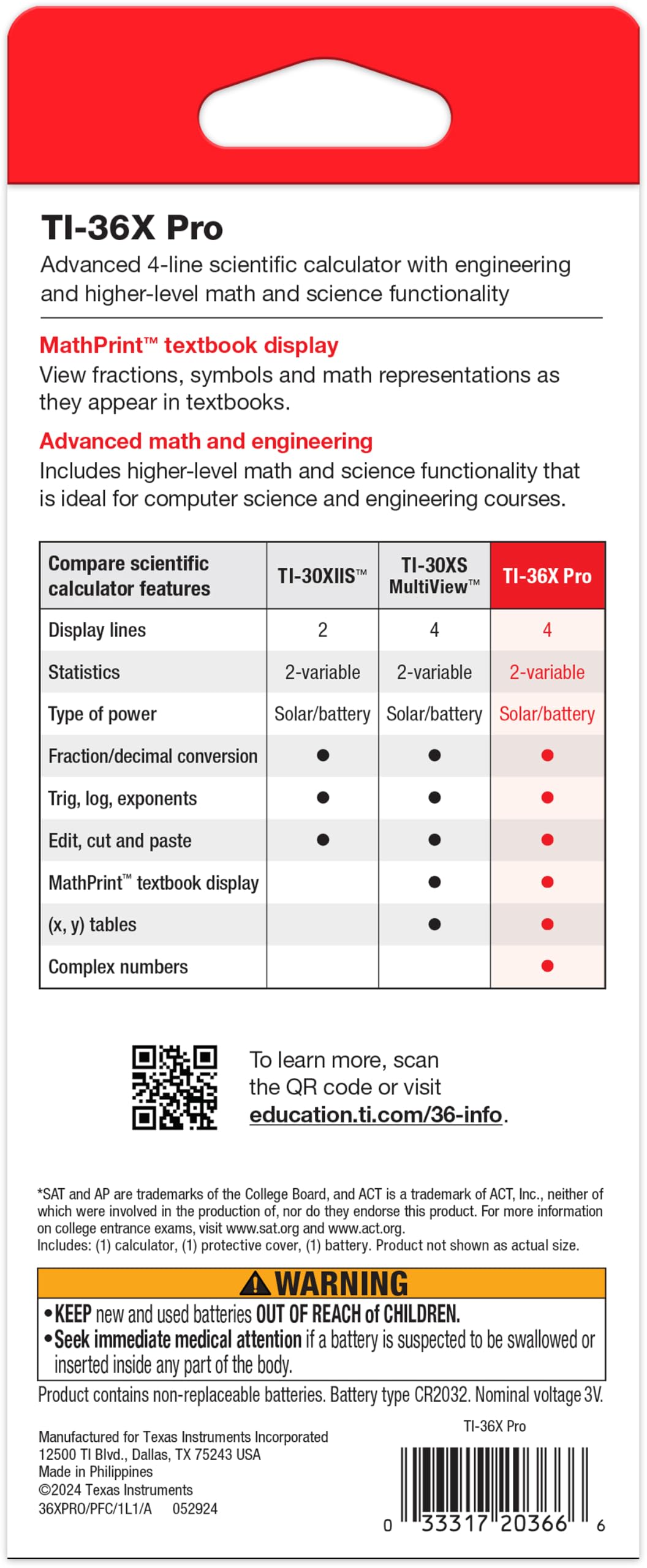 Texas Instruments TI-36X Pro Engineering/Scientific Calculator, Black, 9.7 Inch Texas Instruments