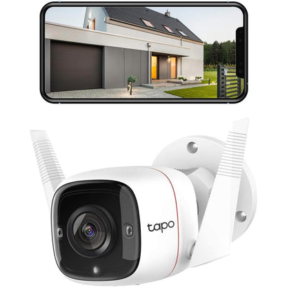 TP-Link Tapo 2K HD Security Camera Outdoor Wired, Built-in Siren, Night Vision, IP66 Weatherproof, Motion/Person Detection, Works w/Alexa & Google Home, Cloud/SD Card Storage, 2-Way Audio,White