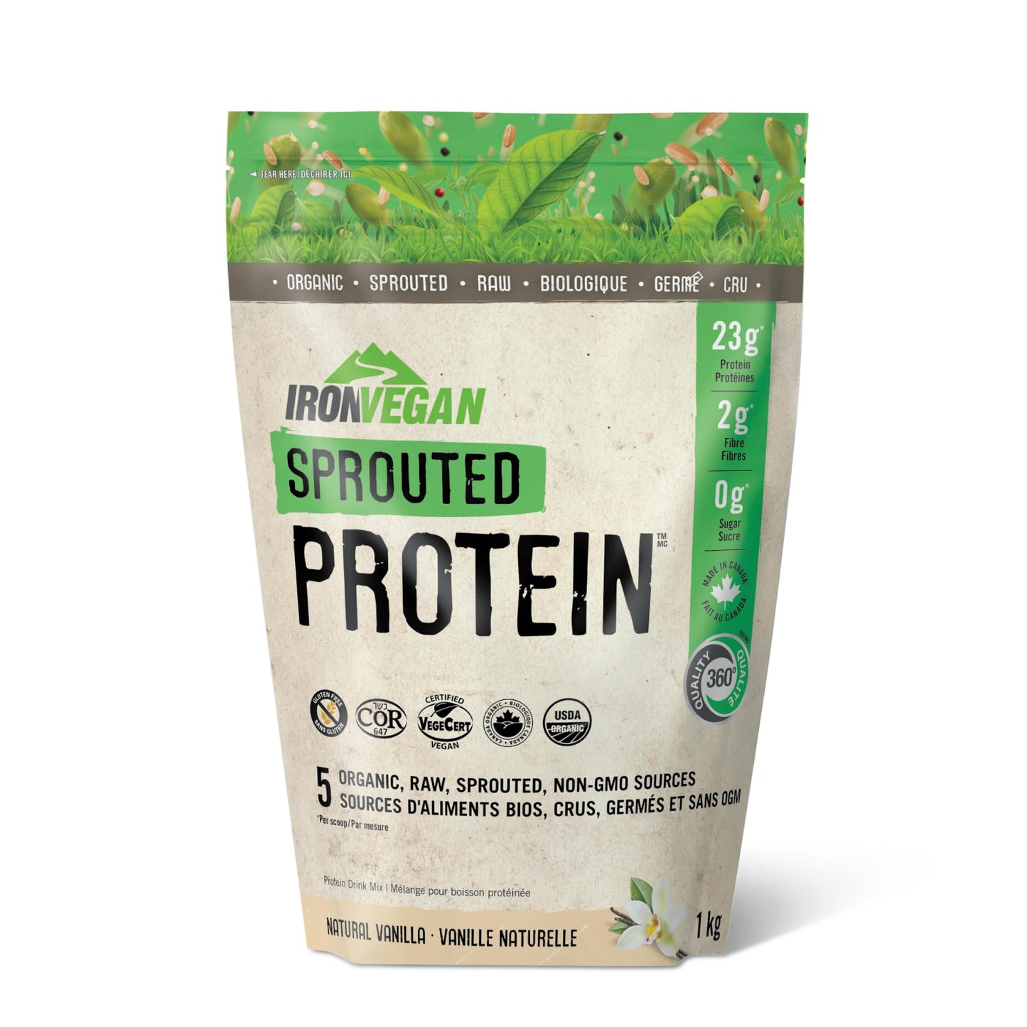 Iron Vegan Sprouted Protein, French Vanilla Flavour, 1kg | Vegan, plant-based, organic, gluten-free Brown (Pack of 1) IRONVEGAN
