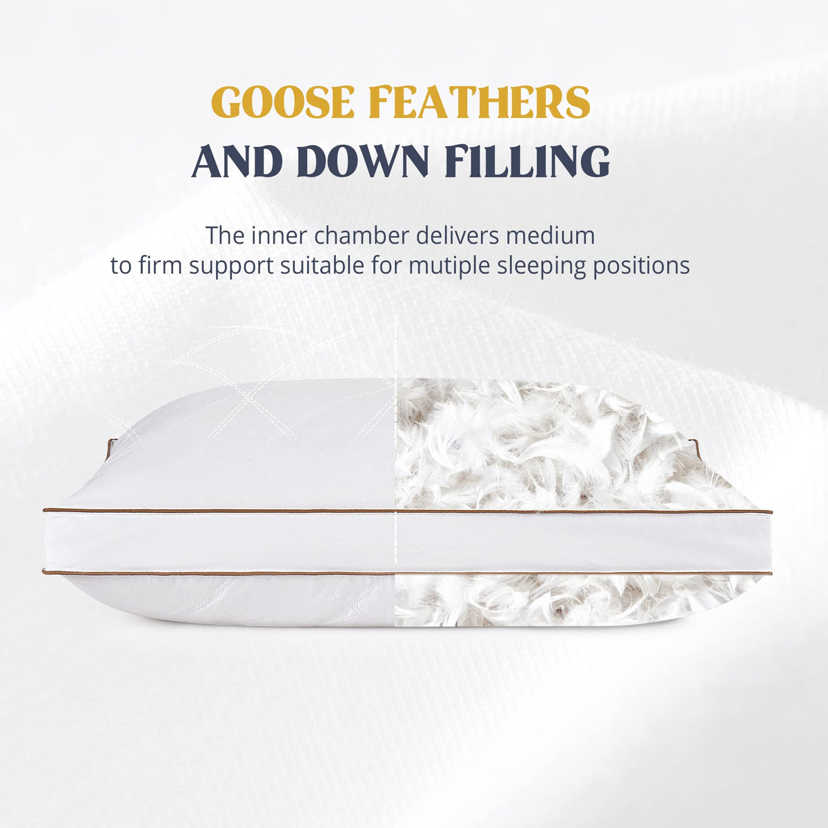 Puredown® Goose Feather Down Pillows for Sleeping, Gusseted Bed Hotel Pillows Standard Size Set of 2 with 100% Cotton Fabric