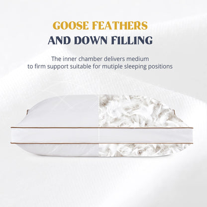Puredown® Goose Feather Down Pillows for Sleeping, Gusseted Bed Hotel Pillows Standard Size Set of 2 with 100% Cotton Fabric