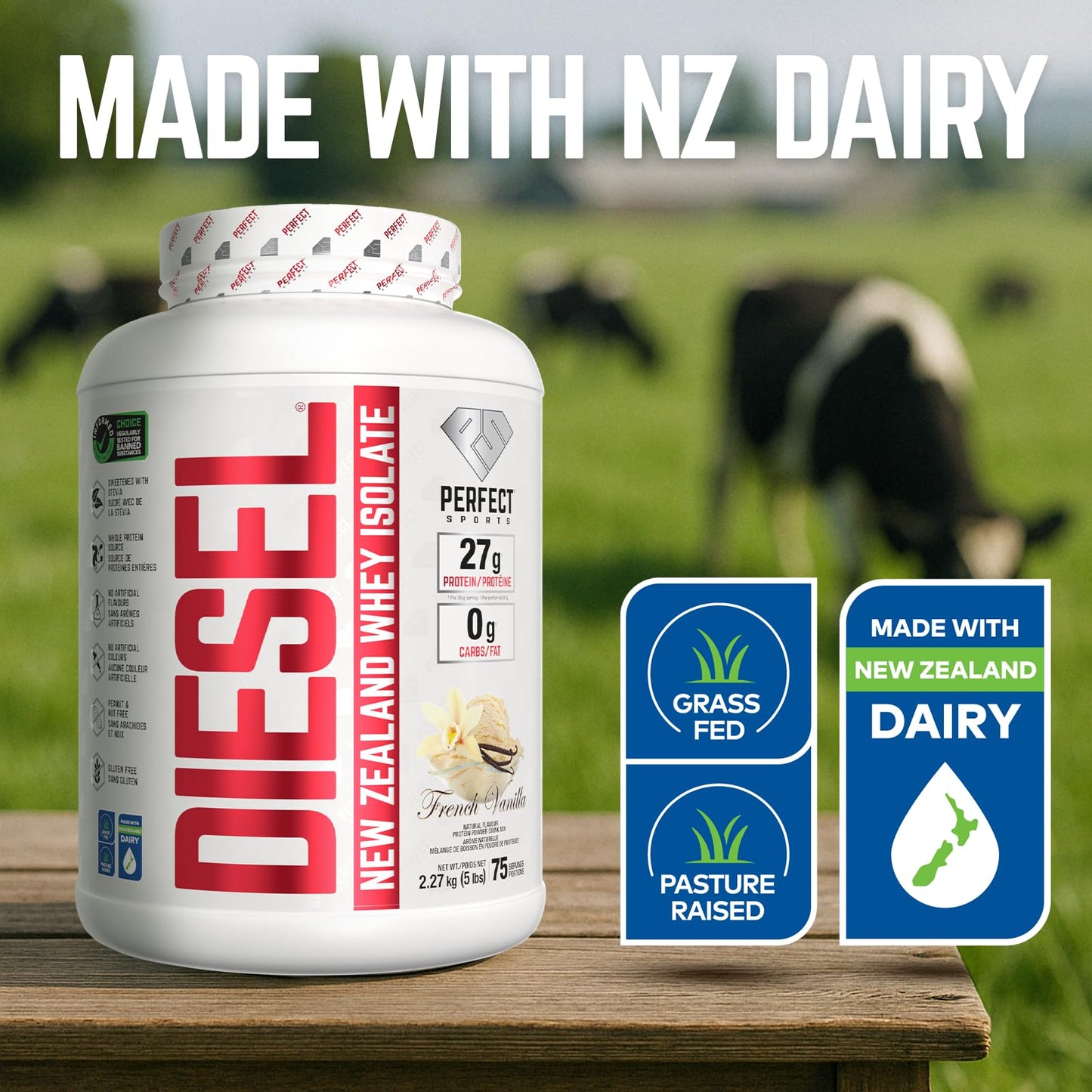 DIESEL 100% New Zealand Whey Isolate, Grass-Fed & Pasture Raised - French Vanilla 5lb