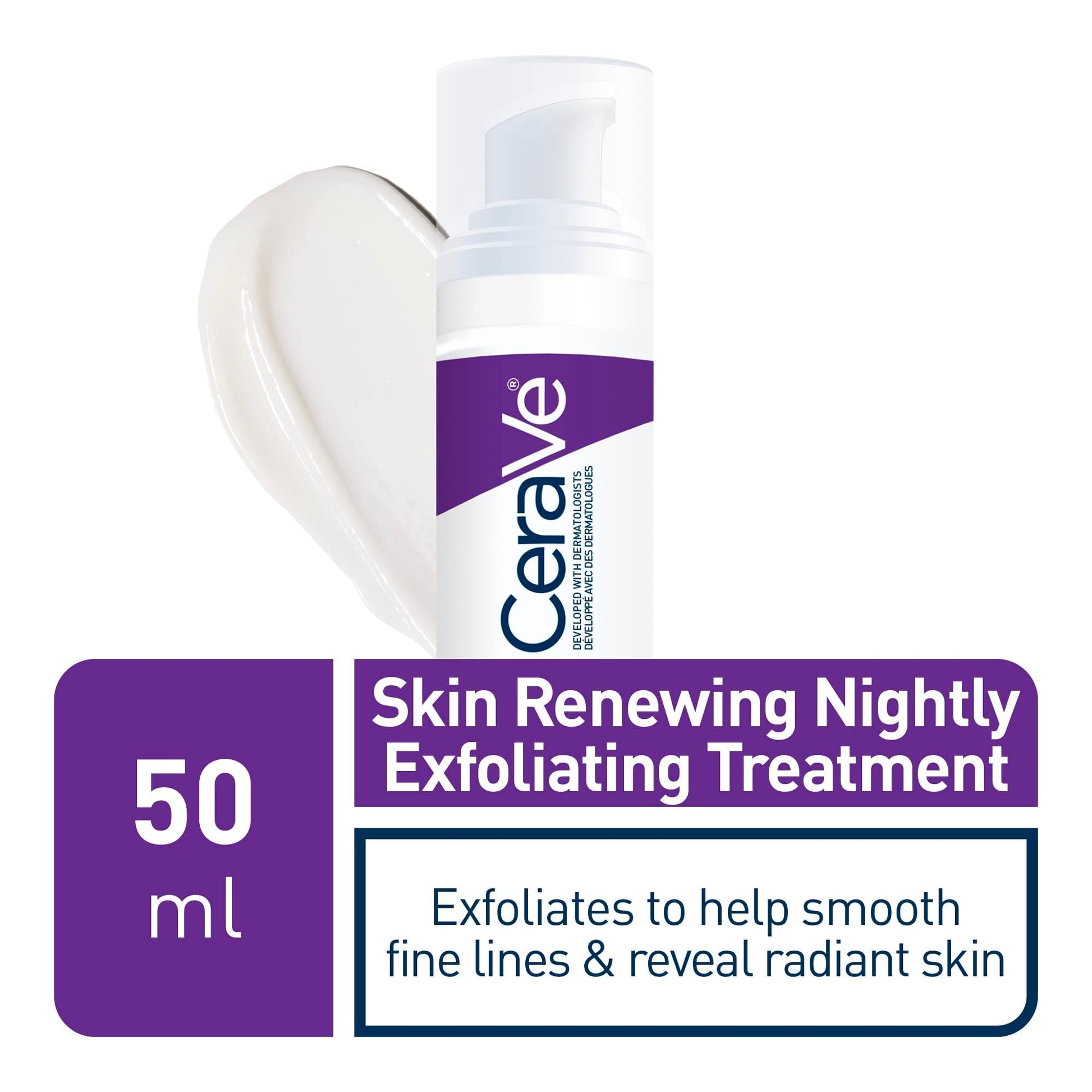 CeraVe Skin Renewing Nightly Exfoliating Treatment for Healthy Aging, Fine Lines, Wrinkles, Dullness and Pores. Face Serum with Glycolic Acid, Hyaluronic Acid & Ceramides, Fragrance-Free, 50ml - Available at All In One Marketplace Canada