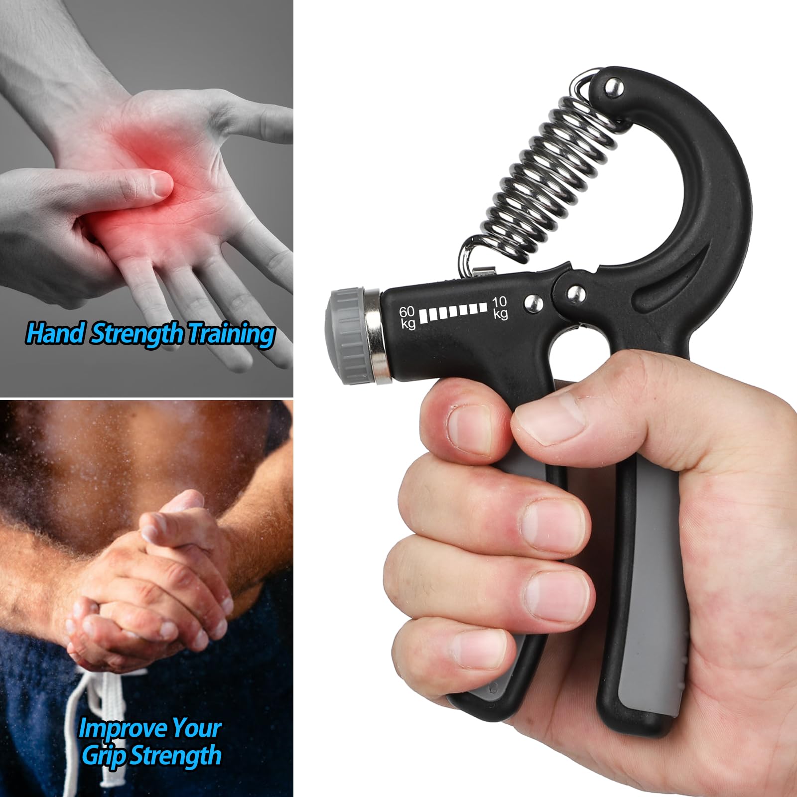 NIYIKOW 2 Pack Hand Grip Strengthener, Grip Strength Trainer, Adjustable Resistance 22-132Lbs (10-60kg), Forearm Strengthener, Perfect for Musicians Athletes - Grey