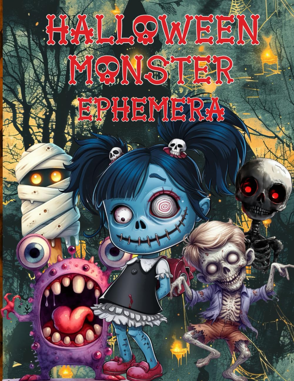 Livre d'éphémères sur les monstres d'Halloween : images de haute qualité de personnages pour travaux manuels en papier, scrapbooking, techniques mixtes, journaux créatifs, art du collage, cartes d'échange d'artistes, et plus encore.
