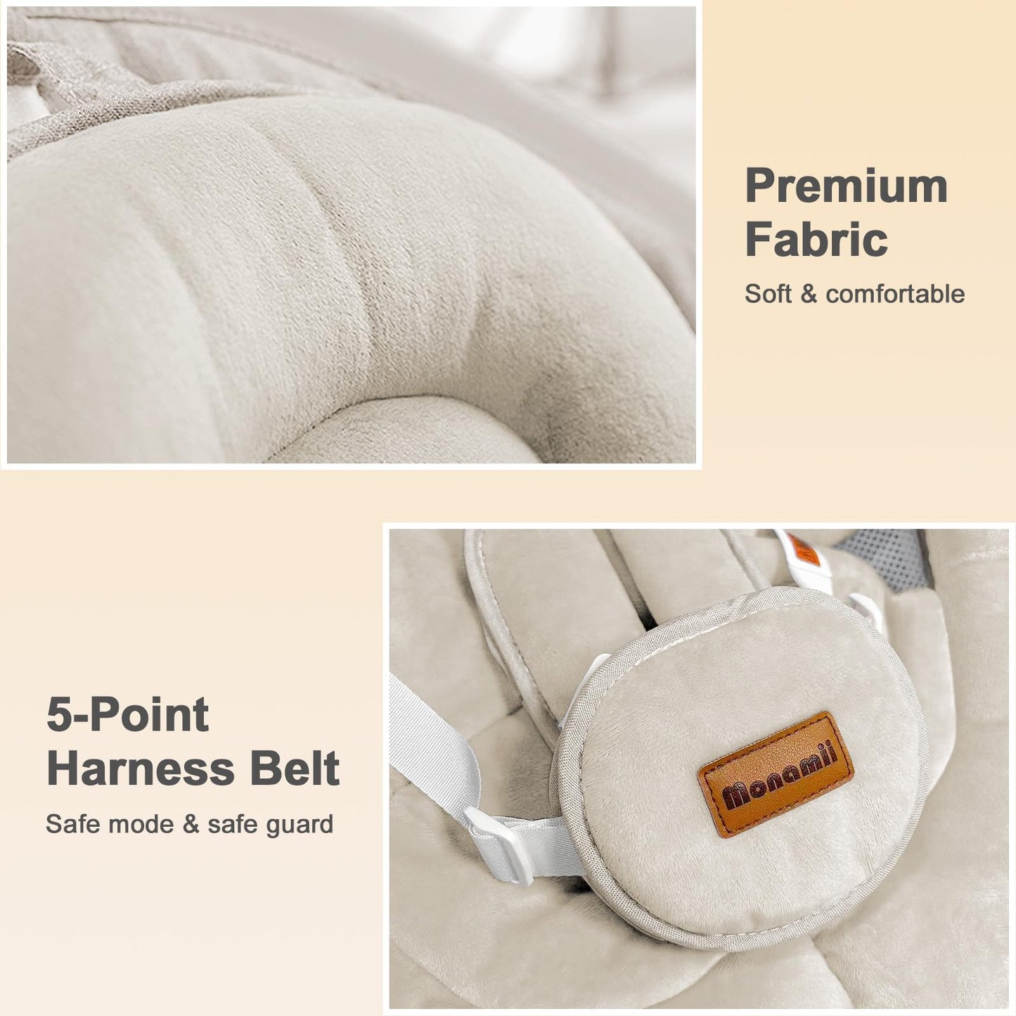 Baby Swings for Infants, Monamii Baby Swing, Bluetooth Infant Swing with Music Speaker, 5 Speeds and Remote Control, Electric Swing for Baby, Portable Baby Swing, Indoor & Outdoor Use (Light Beige) - Available at All In One Marketplace Canada