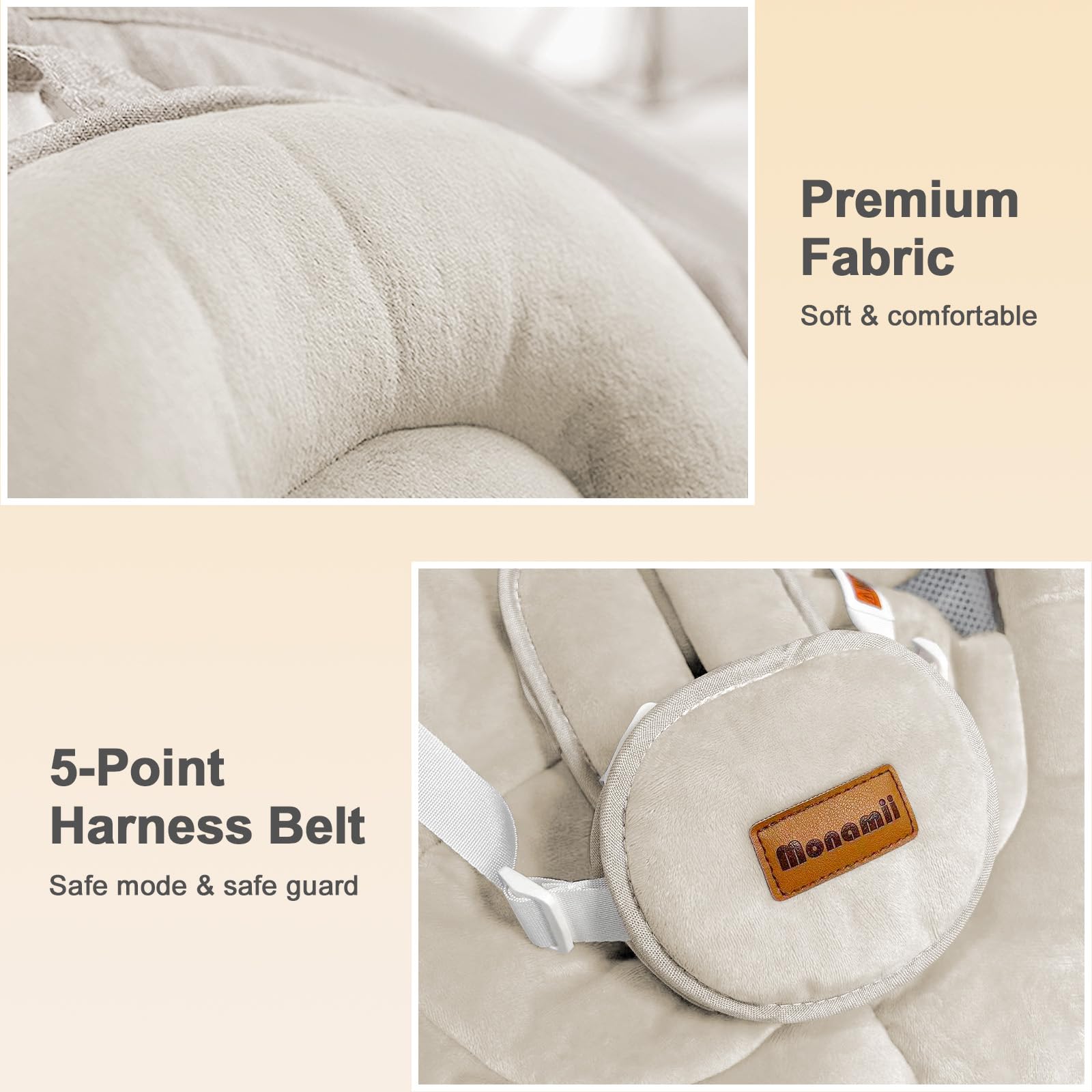 Baby Swings for Infants, Monamii Baby Swing, Bluetooth Infant Swing with Music Speaker, 5 Speeds and Remote Control, Electric Swing for Baby, Portable Baby Swing, Indoor & Outdoor Use (Light Beige) - Available at All In One Marketplace Canada