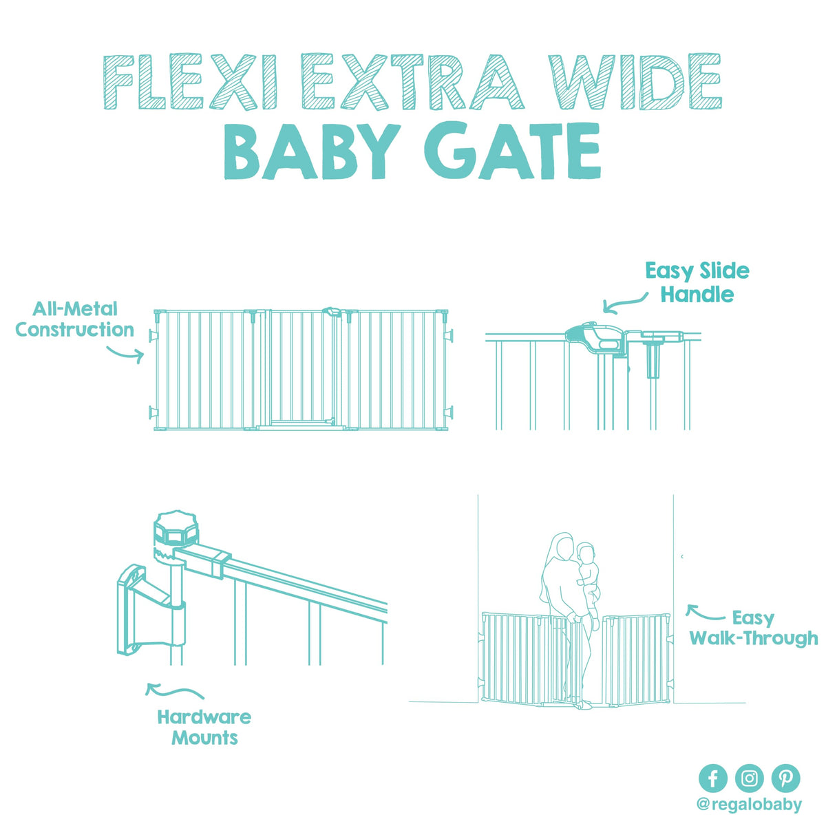 Regalo 76 Inch Super Wide Configurable Baby Gate, Includes 4 Pack of Wall Mounts and Hardware