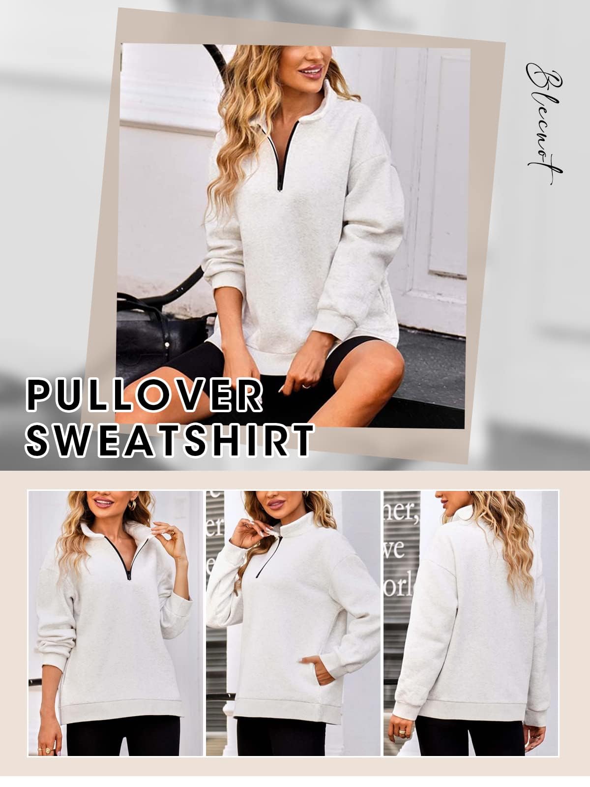 BLENCOT Women Half Zip Oversized Sweatshirt Long Sleeve Fall Tops Trendy L 🍁 All In One Marketplace Canada
