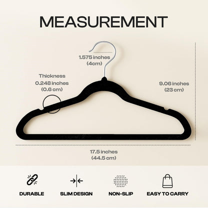 Utopia Home Velvet Hangers 30 Pack, Heavy Duty, Non-Slip, Space Saving Felt Clothes Hangers with 360° Hook & Notches (Black)