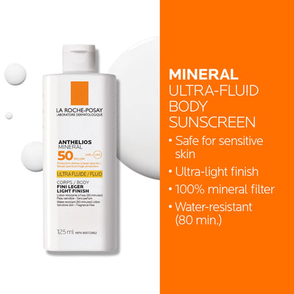 La Roche-Posay Anthelios Mineral Body Sunscreen, Gentle Lotion Broad Spectrum SPF 50, Face and Body Sunscreen with Titanium Dioxide, Water Resistant, Fragrance Free, 125mL