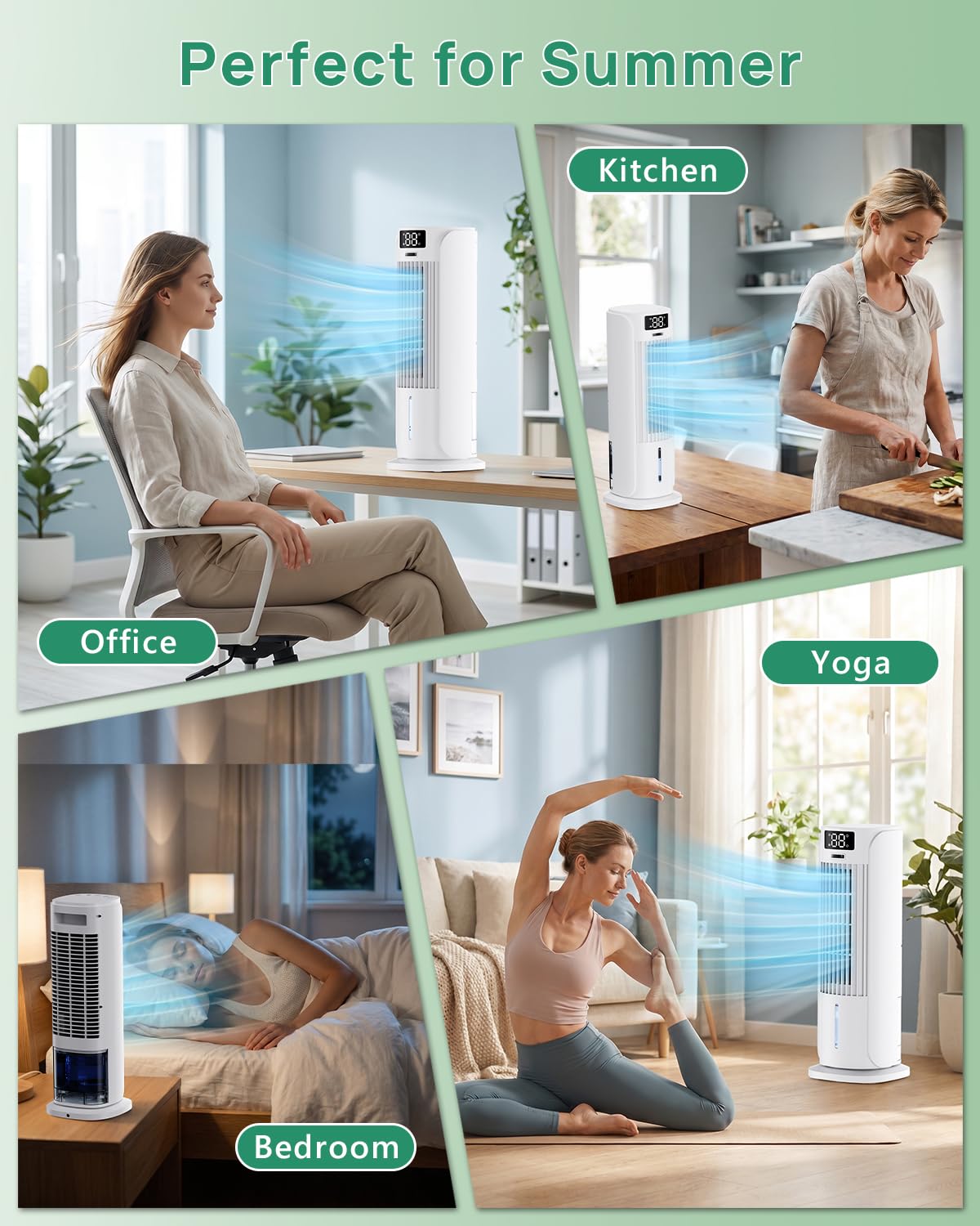 Portable Air Conditioner, 800ML Water Tank, 6 Speeds & 2 Cool Mist, 3 IN 1 Air Cooler, 90° Auto Oscillation, 12H Timer, 5M Remote Control, Quiet Cooling Tower Fan Air Conditioner for Room Office - Available at All In One Marketplace Canada