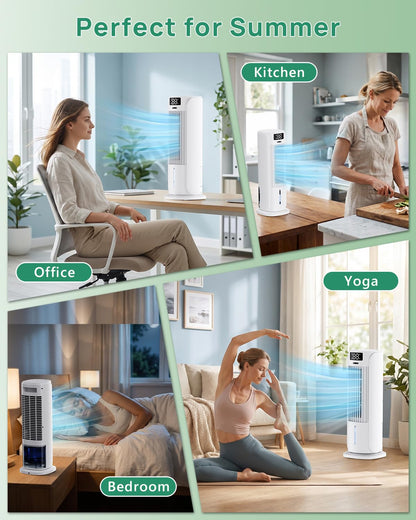 Portable Air Conditioner, 800ML Water Tank, 6 Speeds & 2 Cool Mist, 3 IN 1 Air Cooler, 90° Auto Oscillation, 12H Timer, 5M Remote Control, Quiet Cooling Tower Fan Air Conditioner for Room Office - Available at All In One Marketplace Canada