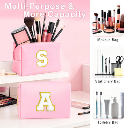 Initial Makeup Bag - Christmas Gifts for Her Birthday Gifts for 4 5 6 7 8 9 10 11 12 Year Old Teenage Girls, Personalized Teen Girl Stuff - Preppy Cosmetic Bags for Tween Girls Women (Pink A) 🍁 All In One Marketplace Canada