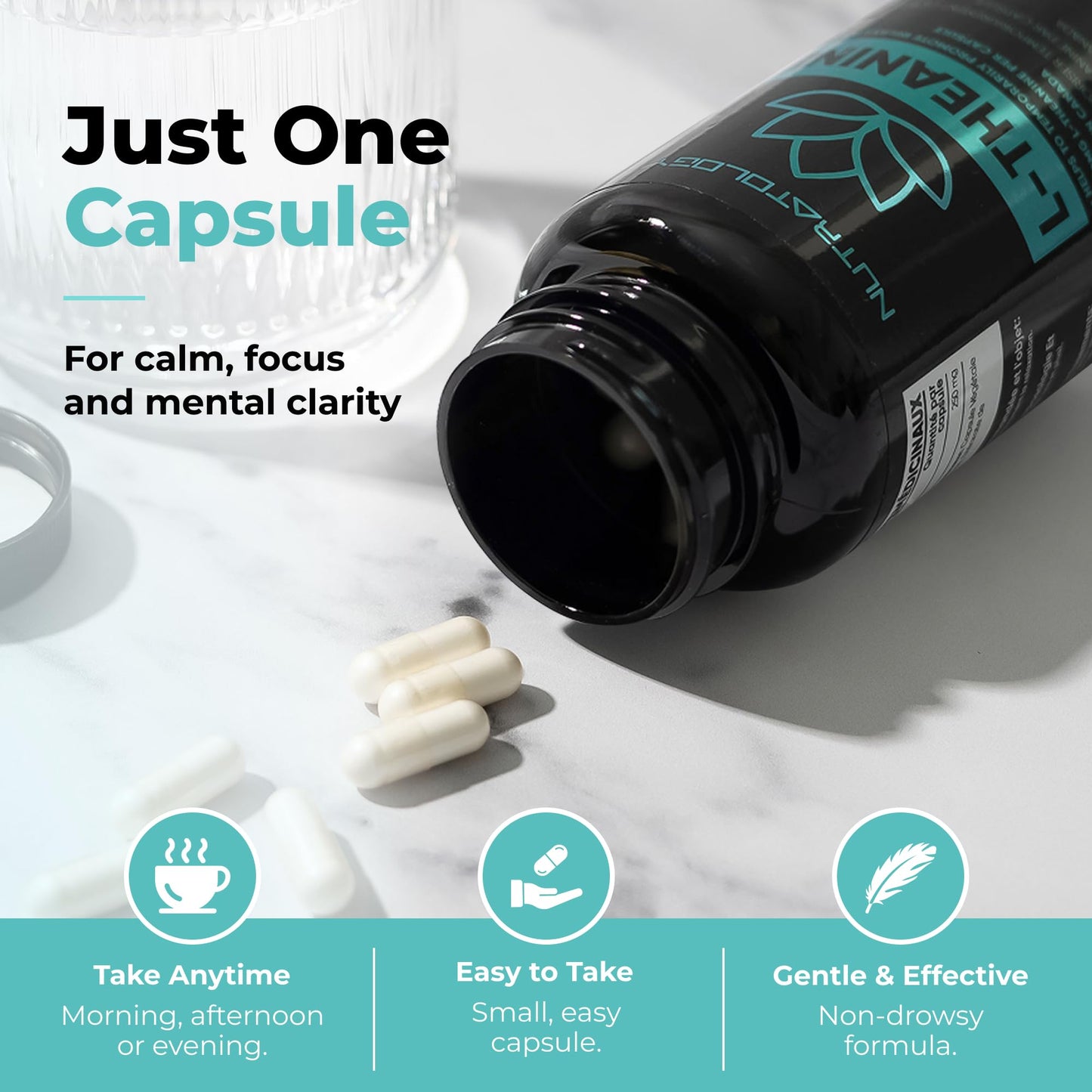 Nutratology® L-Theanine 250MG Capsules | Canadian-Made | For Stress Management | Promotes Relaxation & Calmness Without Drowsiness - L-Theanine Supplement for Stress Relief | 240 Capsules