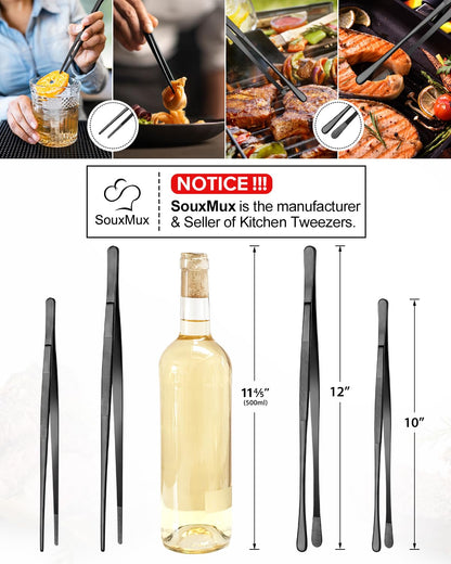 2 Pcs 12-inch Cooking Tweezers Tongs Precision Serrated Tips, Stainless Steel Professional Chef Tweezer Kitchen Tools for BBQ, Plating and Serving - Available at All In One Marketplace Canada