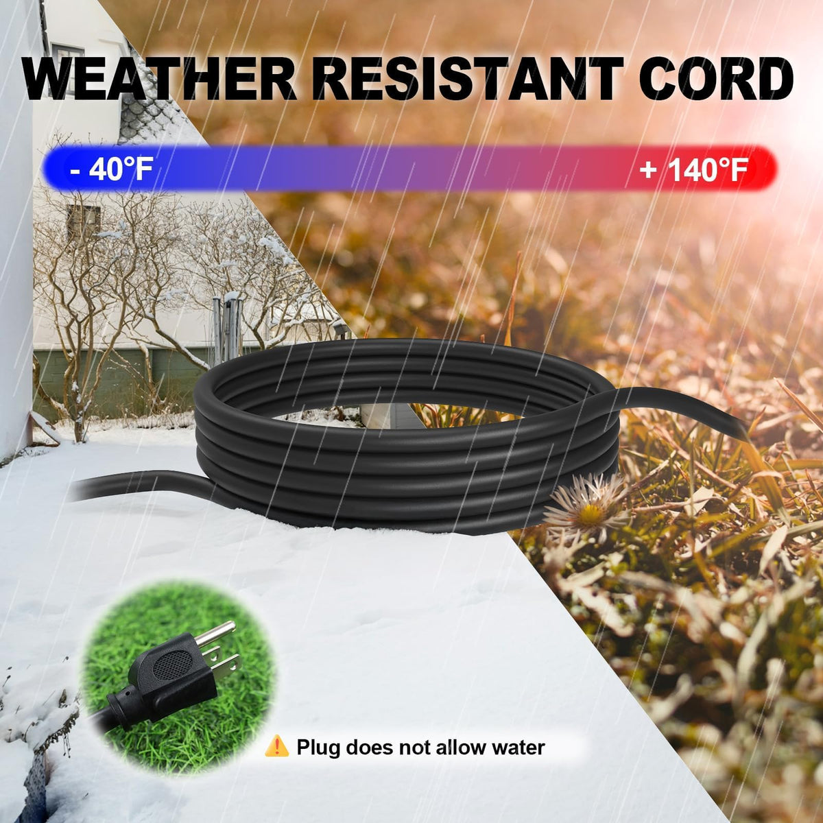 EP 15 Ft Outdoor Extension Cord with 3 Electrical Power Outlets - 16/3 SJTW Black Cable with 3 Prong Grounded Plug for Safety Great for Christmas Lights, Garden and Major Appliances 🍁 All In One Marketplace Canada