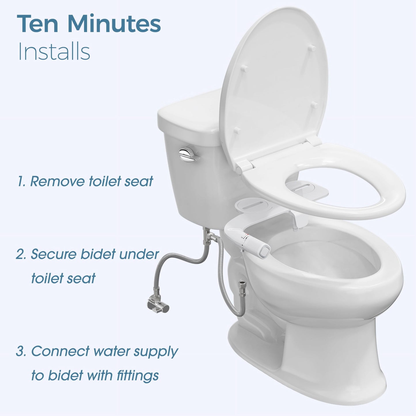 BIGCOW Bidet Attachment for Toilet, Ultra-Slim Dual Nozzle (Frontal & Rear Wash) Hygienic Toilet Bidet, Fresh Cold Water Pressure Adjustable Bidet Attachment with Stainless Steel Inlet - Available at All In One Marketplace Canada