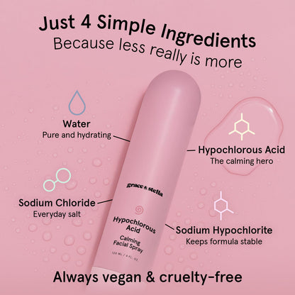 grace & stella Hypochlorous Acid Spray - Gentle Face Spray to Calm Redness & Flare-Ups - Soothing Facial Mist for Sensitive Skin (120 ml/4.22 fl oz) - Available at All In One Marketplace Canada