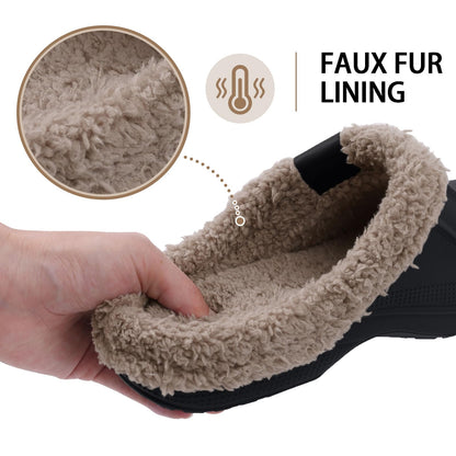 Beslip Classic Fur Lined Clogs Waterproof Winter Fuzzy Slippers for Women Men Indoor and Outdoor Indoor and Outdoor, Black and Khaki Women Size 6-7 🍁 All In One Marketplace Canada