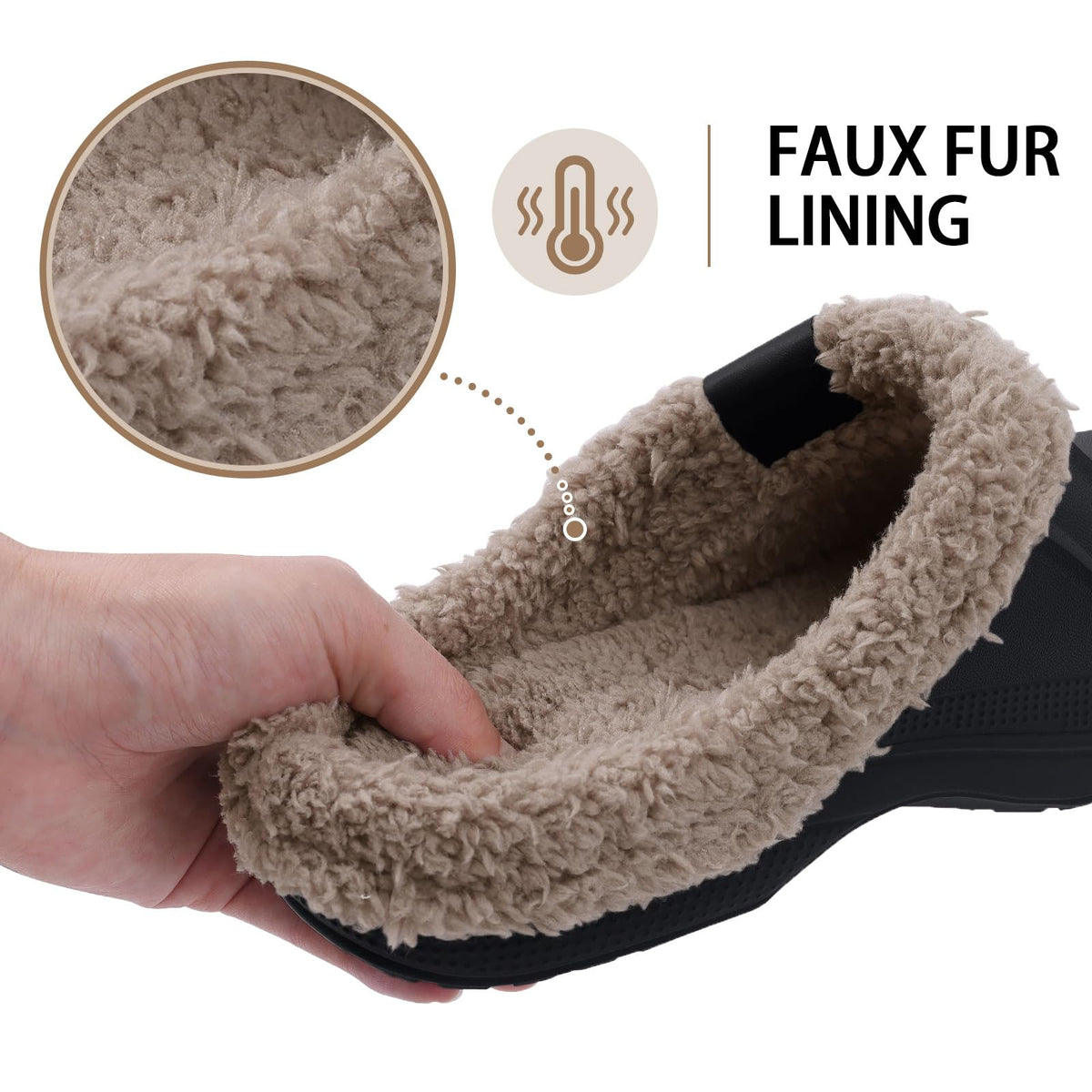 Beslip Classic Fur Lined Clogs Waterproof Winter Fuzzy Slippers for Women Men Indoor and Outdoor Indoor and Outdoor, Black and Khaki Women Size 9.5-10.5 🍁 All In One Marketplace Canada