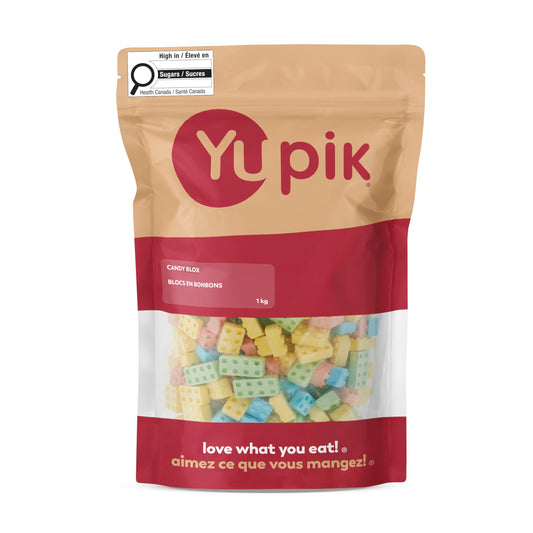 Yupik Candy Blox, 1 kg, bonbons pressés, sans gluten, casher, saveurs fruitées, friandises en forme de briques, recharges pour distributeurs de bonbons, amusant et nostalgique, collations délicieuses, idéal pour offrir, Halloween et fêtes