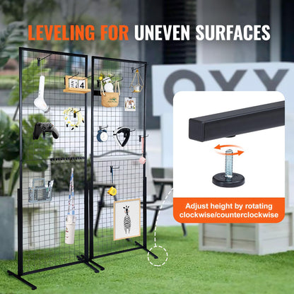 VEVOR 2' x 5.6' Grid Wall Panels Tower, 2 Packs Wire Gridwall Display Racks with T-Base Floorstanding, Double Side Gridwall Panels for Art Craft Shows, Retail Display with Extra Clips and Hooks 🍁 All In One Marketplace Canada