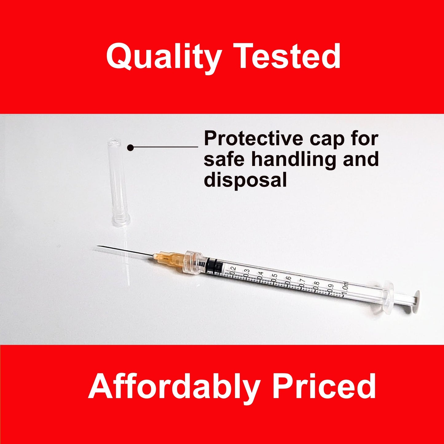 100 Pack 1mL (1cc) Disposable Sterilized Syringe, 25G X 1, Luer Lock Pyrogen Free, Latex Free