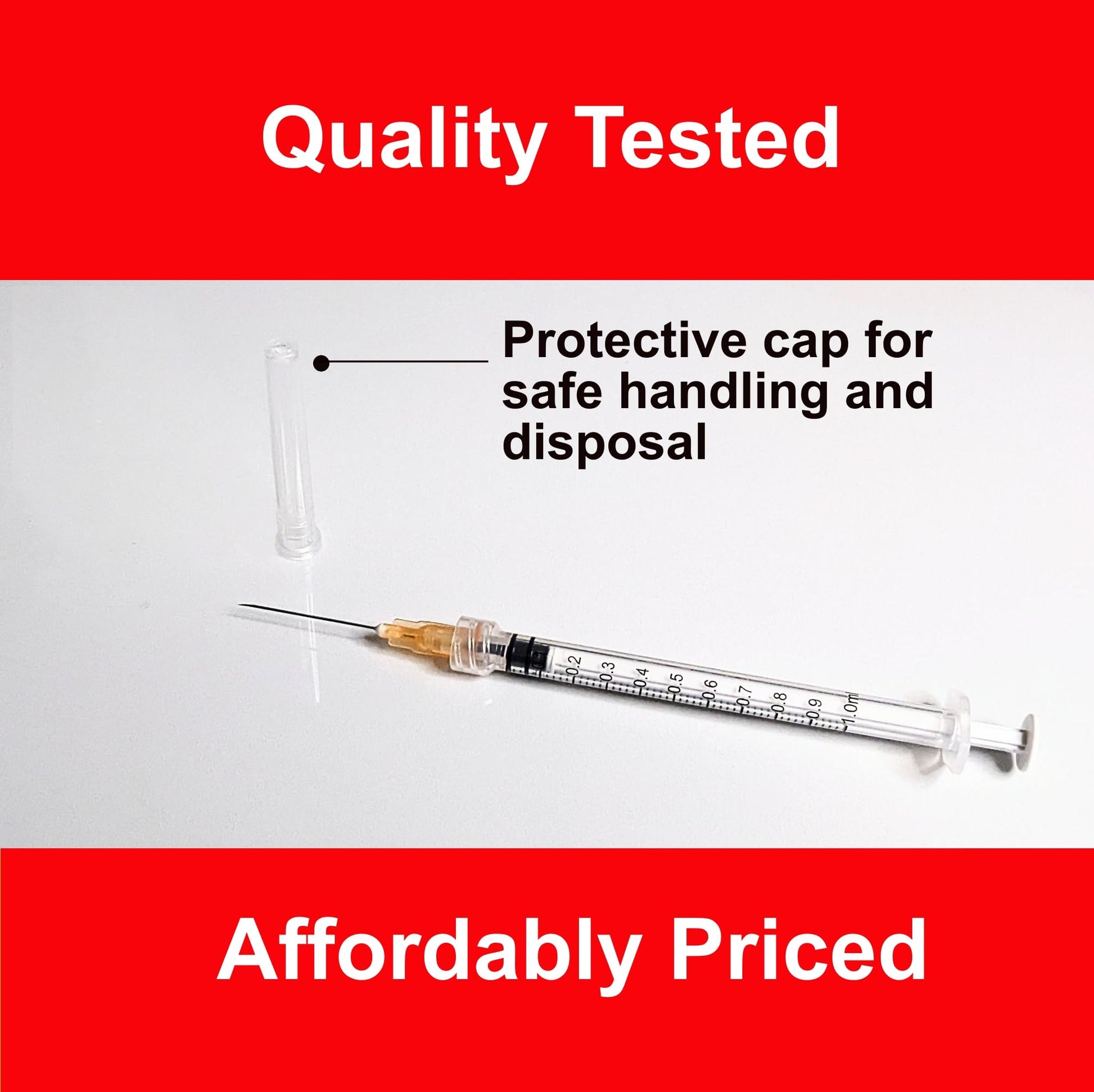 100 Pack 1mL (1cc) Disposable Sterilized Syringe, 25G X 1, Luer Lock Pyrogen Free, Latex Free