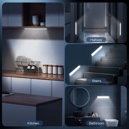 MCGOR Under Cabinet Lighting, 14.7" Rechargeable Motion Sensor Light Indoor, 2 Pack Magnetic Dimmable Closet Lights, Wireless Under Counter Lights for Kitchen, Stairs,Hallway