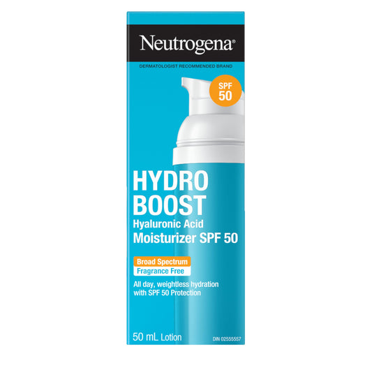 Neutrogena Hydro Boost Hyaluronic Acid Moisturizer SPF 50 with Broad Spectrum, Non-Greasy, Fragrance Free Daytime Facial Moisturizer to Hydrate Dry Skin, 50 mL - Available at All In One Marketplace Canada