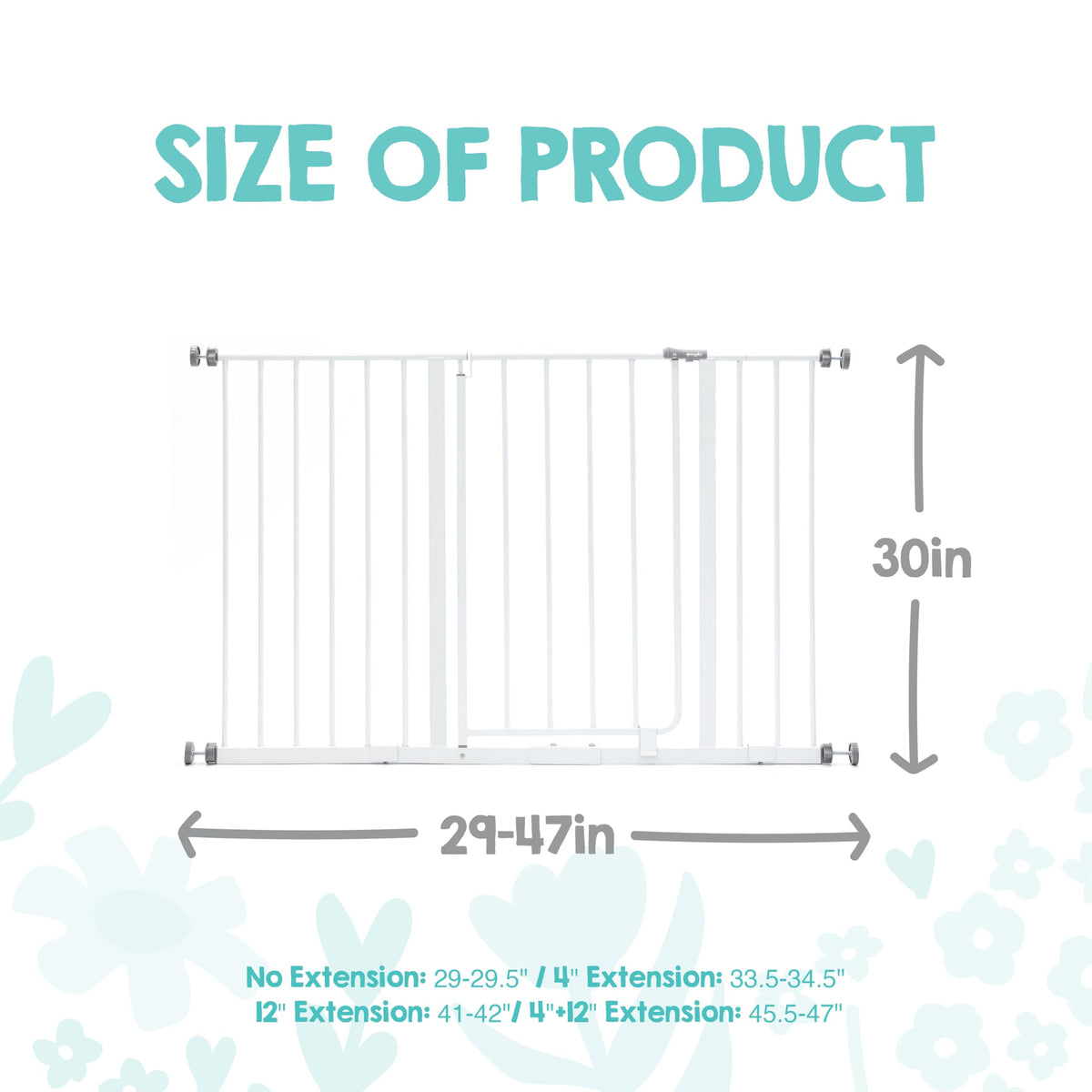 Regalo Easy Open 47-Inch Super Wide Walk Thru Baby Gate, Bonus Kit, Includes 4-Inch and 12-Inch Extension Kit, 4 Pack Pressure Mount Kit and 4 Wall Cups and Mounting Kit, White, 11 Count (Pack of 1)