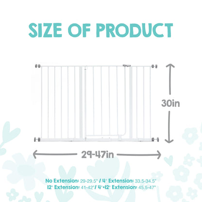 Regalo Easy Open 47-Inch Super Wide Walk Thru Baby Gate, Bonus Kit, Includes 4-Inch and 12-Inch Extension Kit, 4 Pack Pressure Mount Kit and 4 Wall Cups and Mounting Kit, White, 11 Count (Pack of 1)