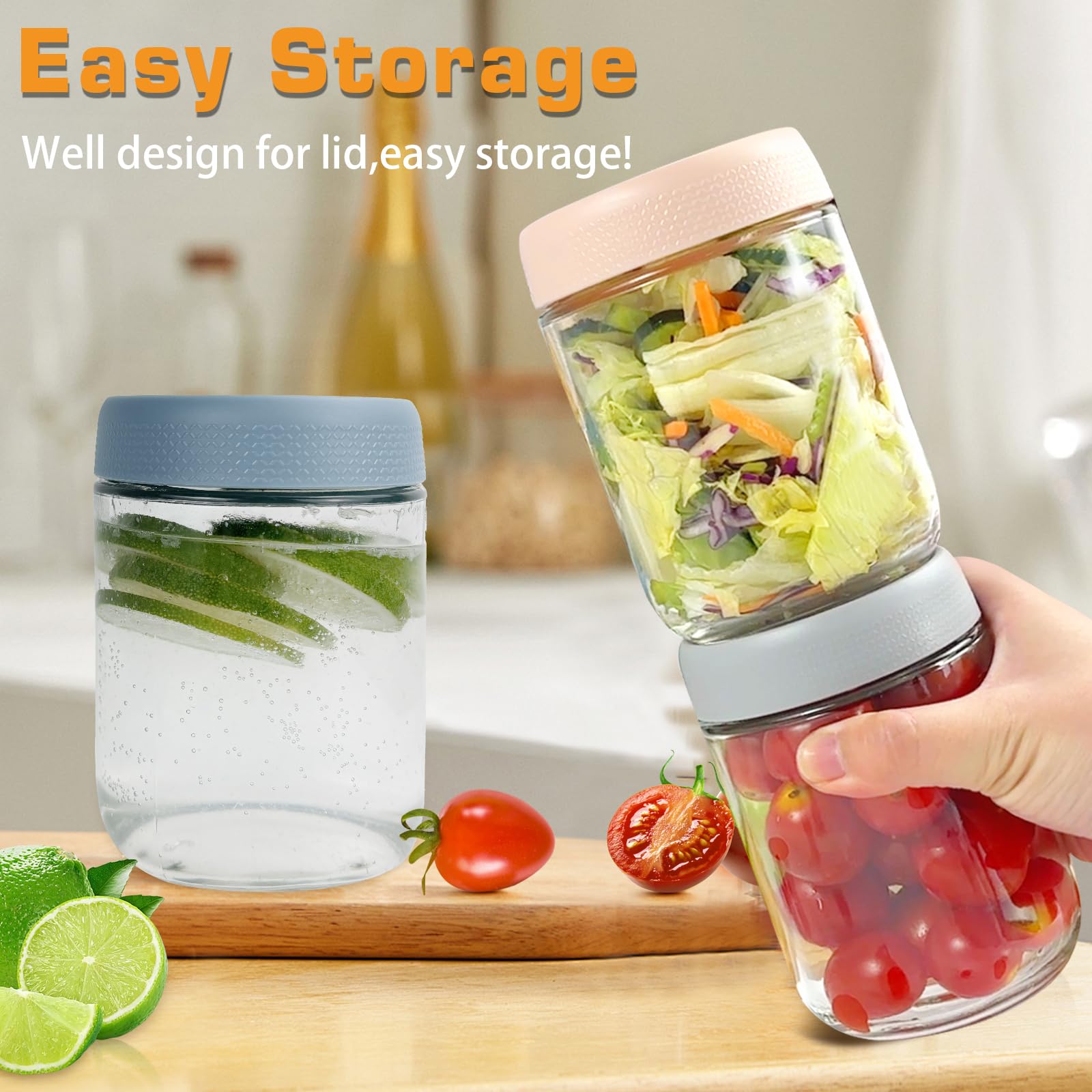 16 OZ Overnight Oats Jar,6 Pack Glass Jar with Lid and Spoon,Reusable Wide Mouth Mason jars for Overnight Oats,Yogurt Snacks Fruit, Salad Dressing, Sauce,Cereal-Leak Proof(500 ml) - Available at All In One Marketplace Canada