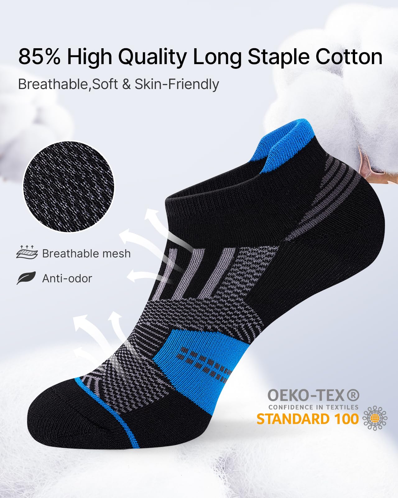 Niorasen Mens Low Cut Ankle Socks, Moisture Wicking Cotton Casual Short Socks, Breathable ＆ Comfy, 6 Pairs, Multicolor, 9-12 - Available at All In One Marketplace Canada