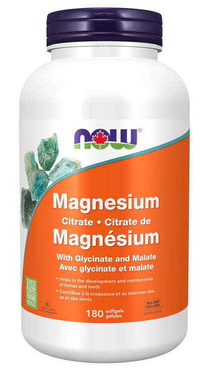 NOW Supplements, Magnesium Citrate, With Glycinate & Malate, Nervous System Support, 180 Softgels