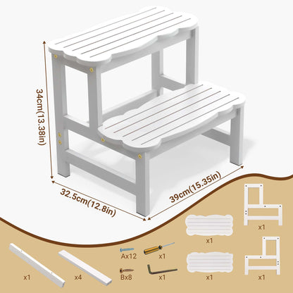 COSYLAND Bamboo Step Stool, Two Step Stools Toddler 300 lbs Capacity with Safety Non-Slip Pads, Bamboo Step Stool for Bathroom, Kitchen Dual Height Step Stools for Kids (White) 🍁 All In One Marketplace Canada