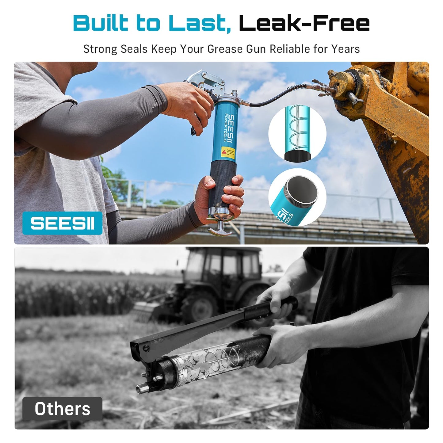 Seesii 8000PSI Grease Gun Kit: Heavy Duty Pistol Grip Grease Gun with 14oz Capacity, Quick-Release Coupler, 90° Adapter, Flexible Hose, Rigid Pipe for Automotive, Agricultural, Industrial, Farm, Car