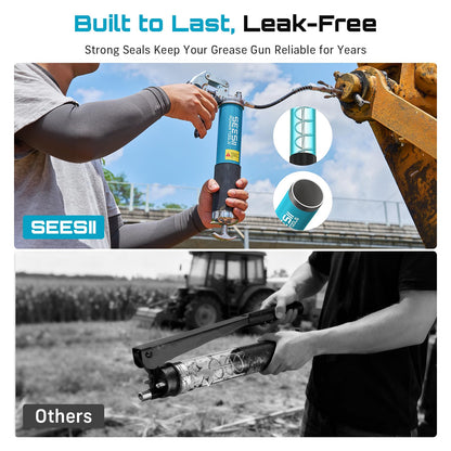 Seesii 8000PSI Grease Gun Kit: Heavy Duty Pistol Grip Grease Gun with 14oz Capacity, Quick-Release Coupler, 90° Adapter, Flexible Hose, Rigid Pipe for Automotive, Agricultural, Industrial, Farm, Car