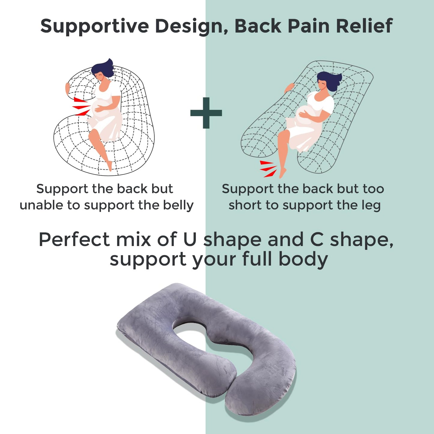 Momcozy Pregnancy Pillows for Sleeping, U Shaped Full Body Maternity Pillow with Removable Cover - Support for Back, Legs, Belly, HIPS for Pregnant Women, 57 Inch Pregnancy Pillow for Women, Grey - Available at All In One Marketplace Canada