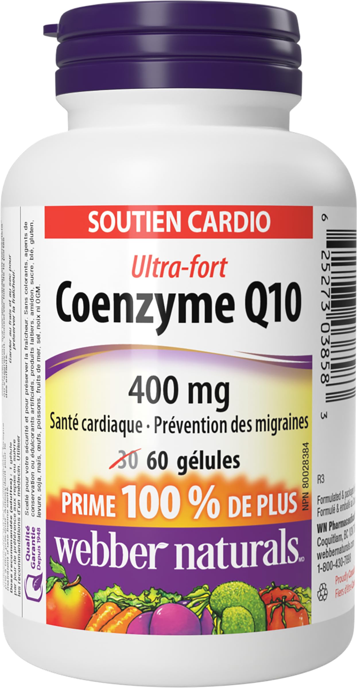 Webber Naturals Coenzyme Q10 (CoQ10) 400 mg, 60 Softgels, Ultra Strength, High Potency Antioxidant, For Heart Health, Cellular Energy Production, and Migraine Support