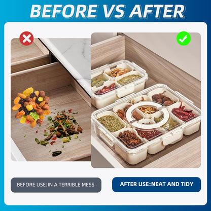 Pure Future 2-Pack Snackle Box Containers with Handles - Divided Serving Tray with Lids, 8 Compartments Charcuterie Box for Travel, Movie Nights & Parties (Hand Wash Only)